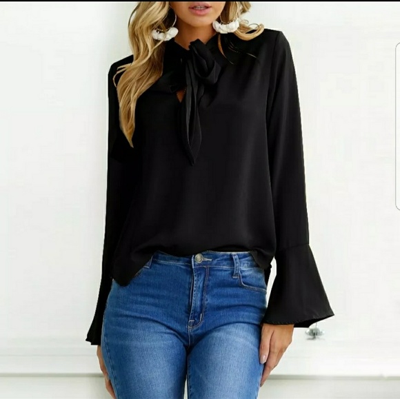 fashion designs Tops - BLACK BOW TIE BLOUSE